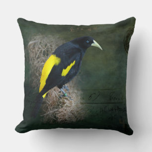 Yellow and Black Bird Fine Art Photography Cushion