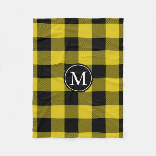 Yellow and Black Buffalo Check Monogram Fleece Blanket