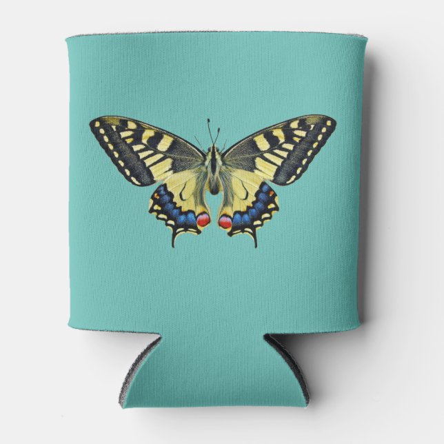 Yellow and black butterfly  can cooler (Front)