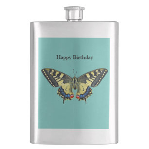 Yellow and black butterfly    hip flask