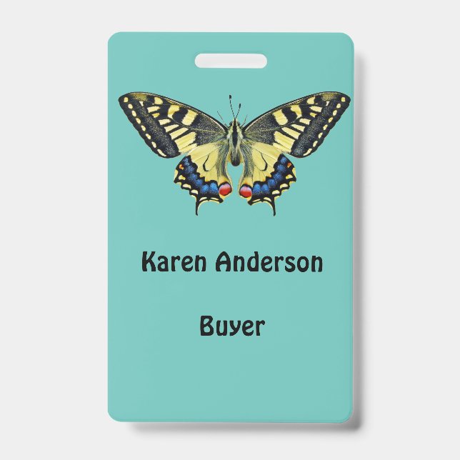 Yellow and black butterfly  ID badge (Front)