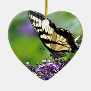 Yellow and Black Butterfly on Lavender Ceramic Tree Decoration