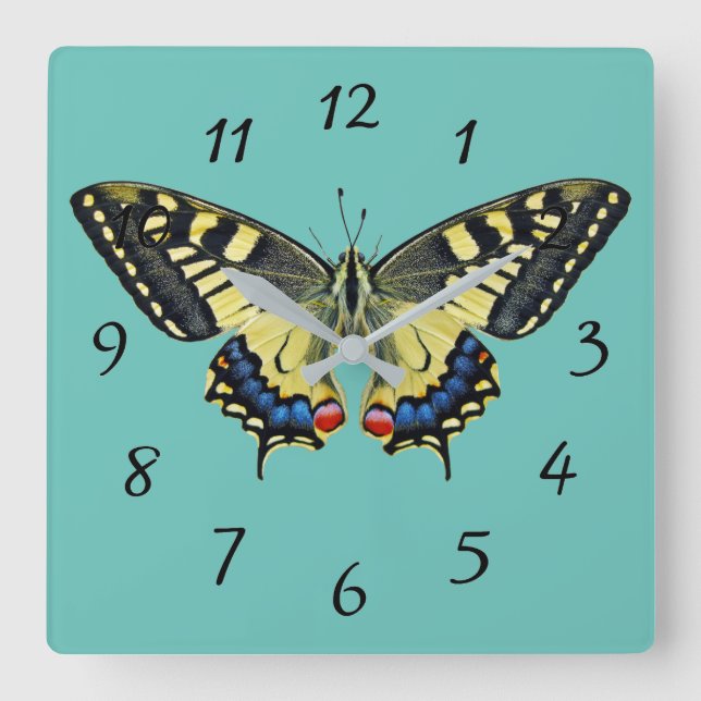 Yellow and black butterfly      square wall clock (Front)