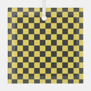 Yellow and black checkerboard pattern glass tree decoration