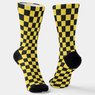 Yellow and black checkerboard pattern socks