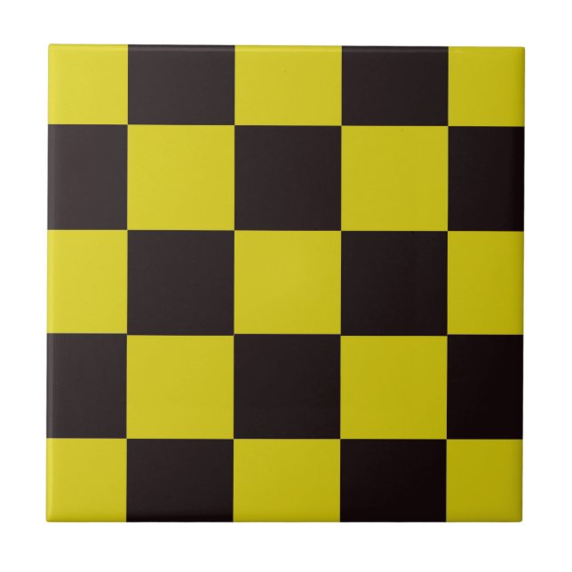 Yellow and Black Chequerboard Ceramic Tile (Front)