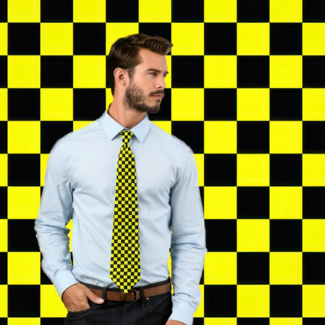 Yellow and Black Chequerboard Necktie (Man wears a Yellow and Black Checkerboard Necktie
)