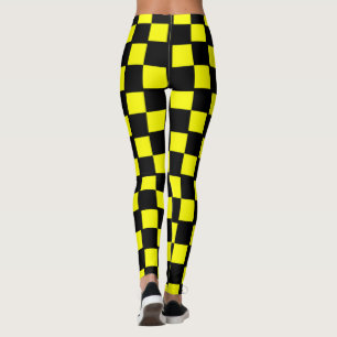 Yellow and Black Chequerboard Squares Leggings