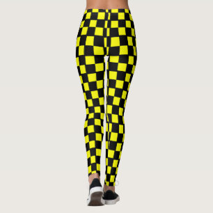 Yellow and Black Chequerboard Squares Leggings