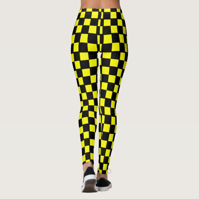 Yellow and Black Chequerboard Squares Leggings (Back)