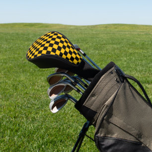 Yellow and Black Chequered Print Golf Head Cover