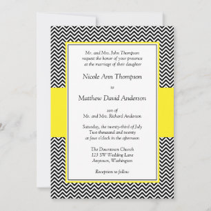 Yellow and Black Chevron Wedding Invitations