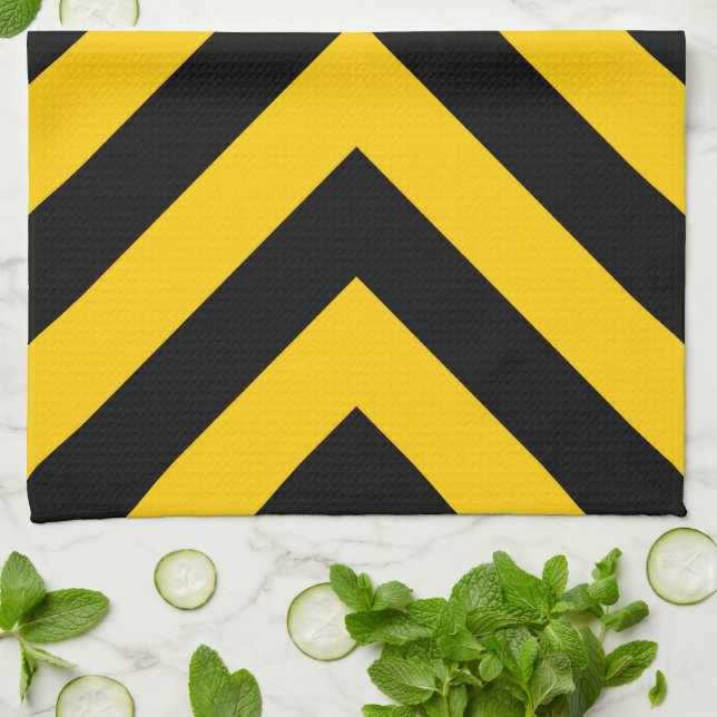 Yellow and Black Chevrons Tea Towel (Folded)