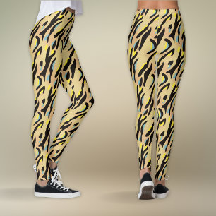 Yellow and Black Colourful Tiger Print Yoga Fitnes Leggings