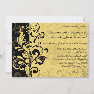 Yellow and Black Contemporary Swirl Invitation