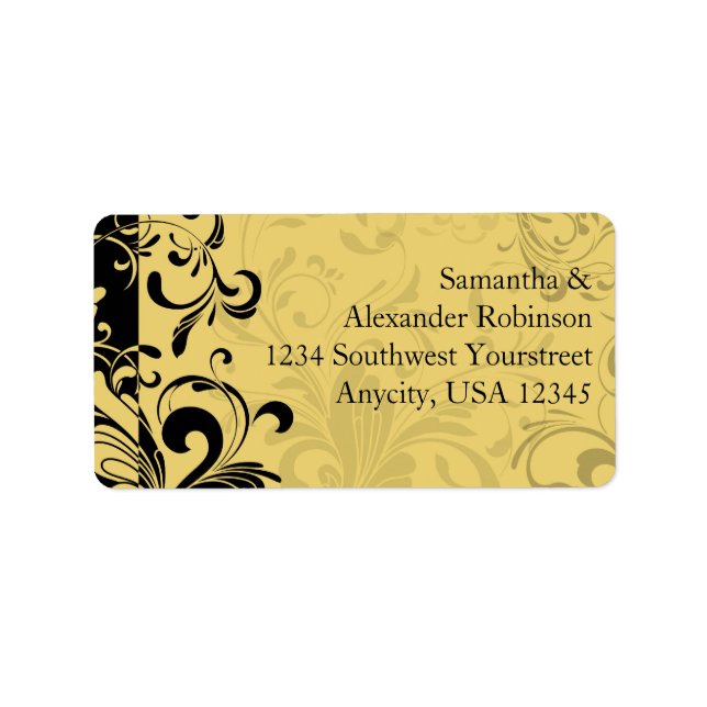 Yellow and Black Contemporary Swirl Label (Front)