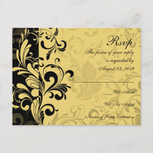 Yellow and Black Contemporary Swirl RSVP Reply Invitation Postcard
