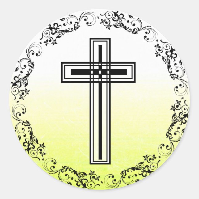 Yellow and Black Cross Religious Stickers (Front)