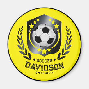 Yellow and Black Custom Soccer Name Gift Magnet