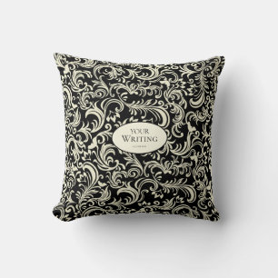 Yellow and Black Damask Personalised Cushion