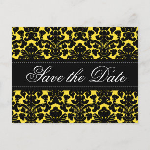 Yellow and Black Damask Save the Date Card