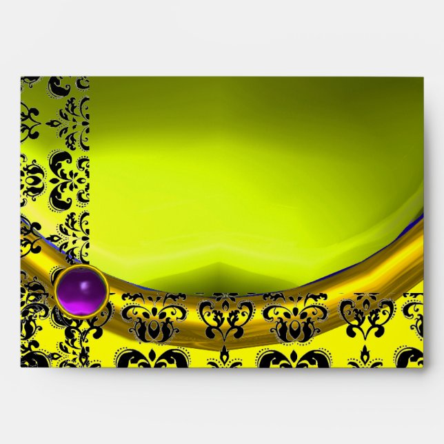 YELLOW AND BLACK DAMASK TOPAZ GOLD PURPLE AMETHYST ENVELOPES (Front)