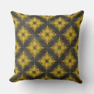 Yellow and Black Diamond Burst Pattern Cushion