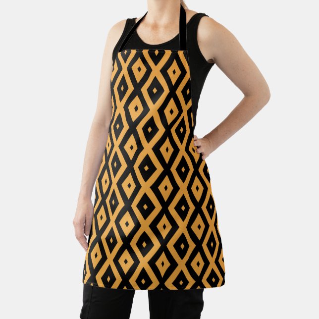 Yellow and black diamond pattern apron (Insitu)