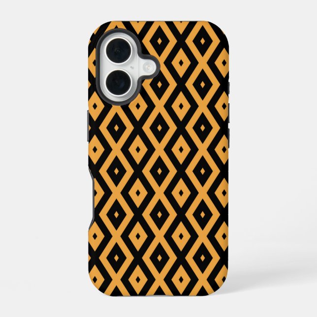 Yellow and black diamond pattern iPhone 16 case (Back)