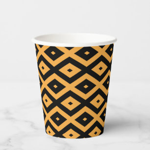 Yellow and black diamond pattern paper cups