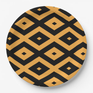 Yellow and black diamond pattern paper plate