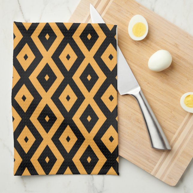Yellow and black diamond pattern tea towel (Quarter Fold)
