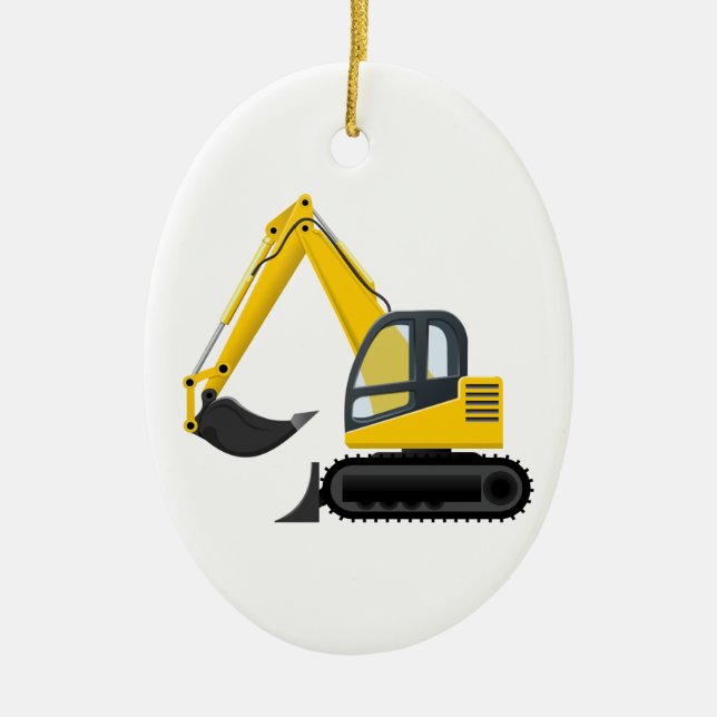 Yellow and Black Excavator Construction Machine Ceramic Ornament (Front)