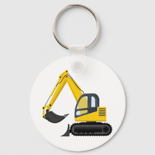 Yellow and Black Excavator Construction Machine Key Ring