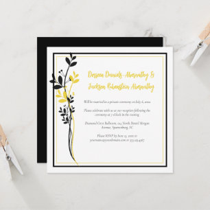 Yellow and Black Floral Reception Only Invitation