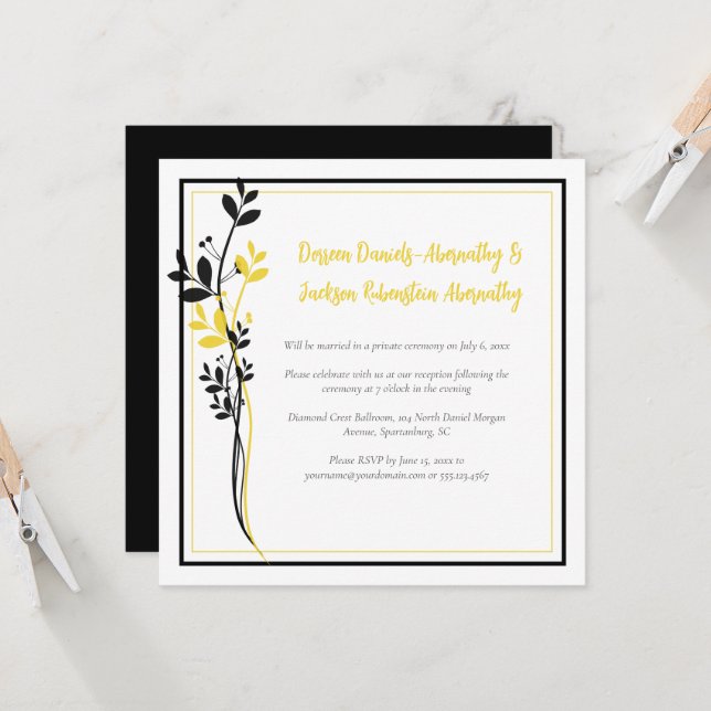 Yellow and Black Floral Reception Only | Invitation (Front/Back In Situ)