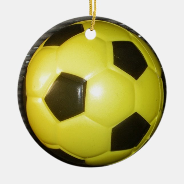 Yellow and black Football. Ceramic Ornament (Front)