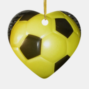 Yellow and black Football. Ceramic Tree Decoration