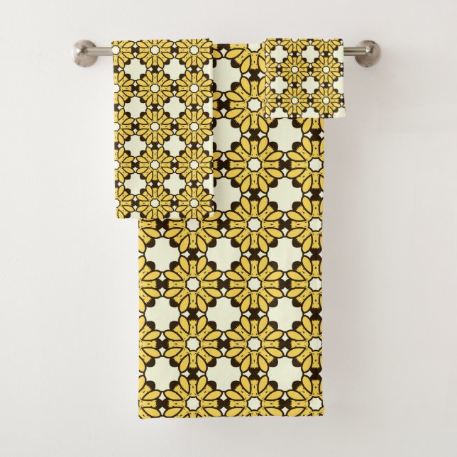 Yellow and black geometric pattern  bath towel set (Insitu)