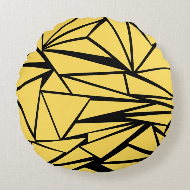 Yellow and Black Geometric Pattern Round Cushion (Front)