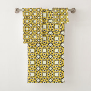 Yellow and black geometric patterned bath towel set