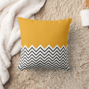 Yellow and Black Geometric stripes Cushion