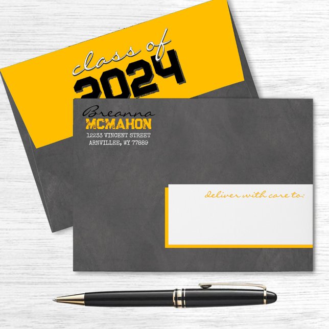 Yellow and Black Graduation Chalkboard Envelopes (Matching Envelopes, Return Address Labels & Envelope Seals)