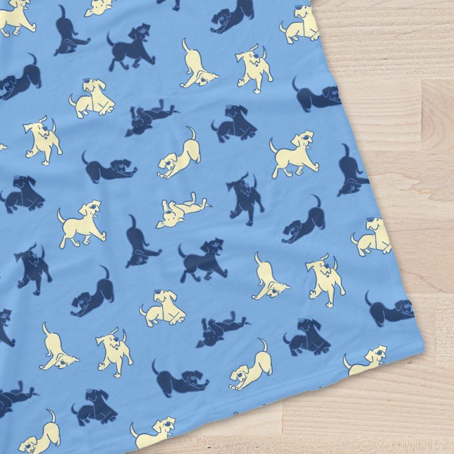 Yellow and Black Lab Puppies on Blue Background  Fleece Blanket (Creator Uploaded)