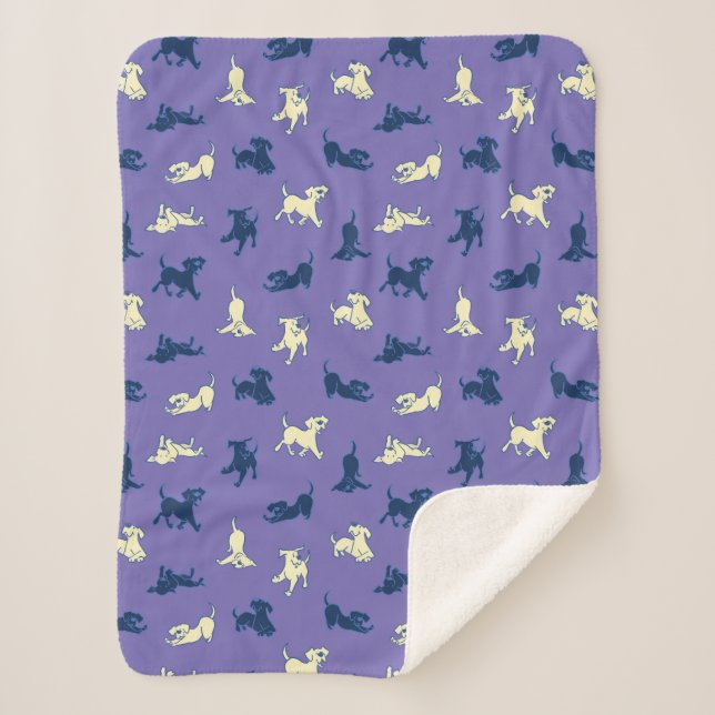 Yellow and Black Lab Puppies on Purple Background  Sherpa Blanket (Front)