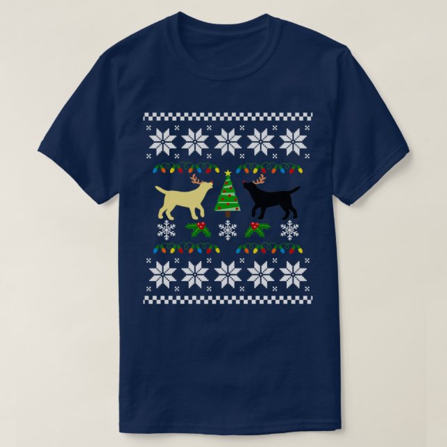 Yellow and Black Labrador Ugly Christmas Pattern  T-Shirt (Design Front)