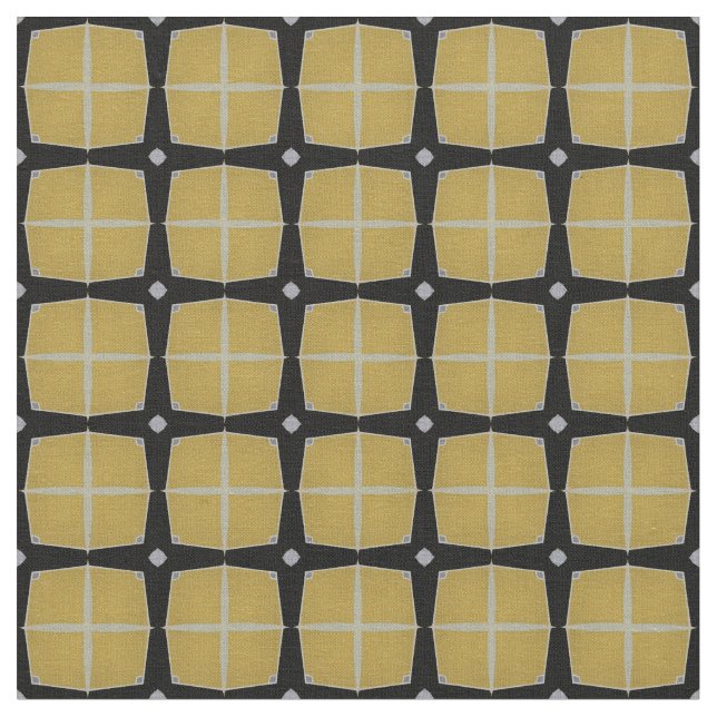 Yellow and Black Modern Geometric Pattern Fabric (Close Up)