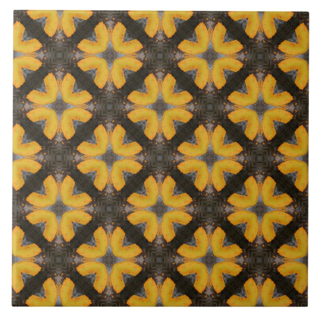Yellow and Black Modern Hipster Pattern Ceramic Tile (Front)