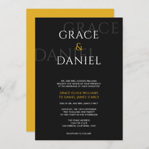 Yellow and Black Modern Shadow Name Wedding Invitation