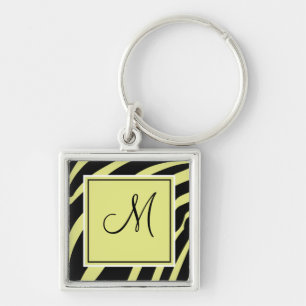 Yellow and Black Monogram Zebra Print Keychain